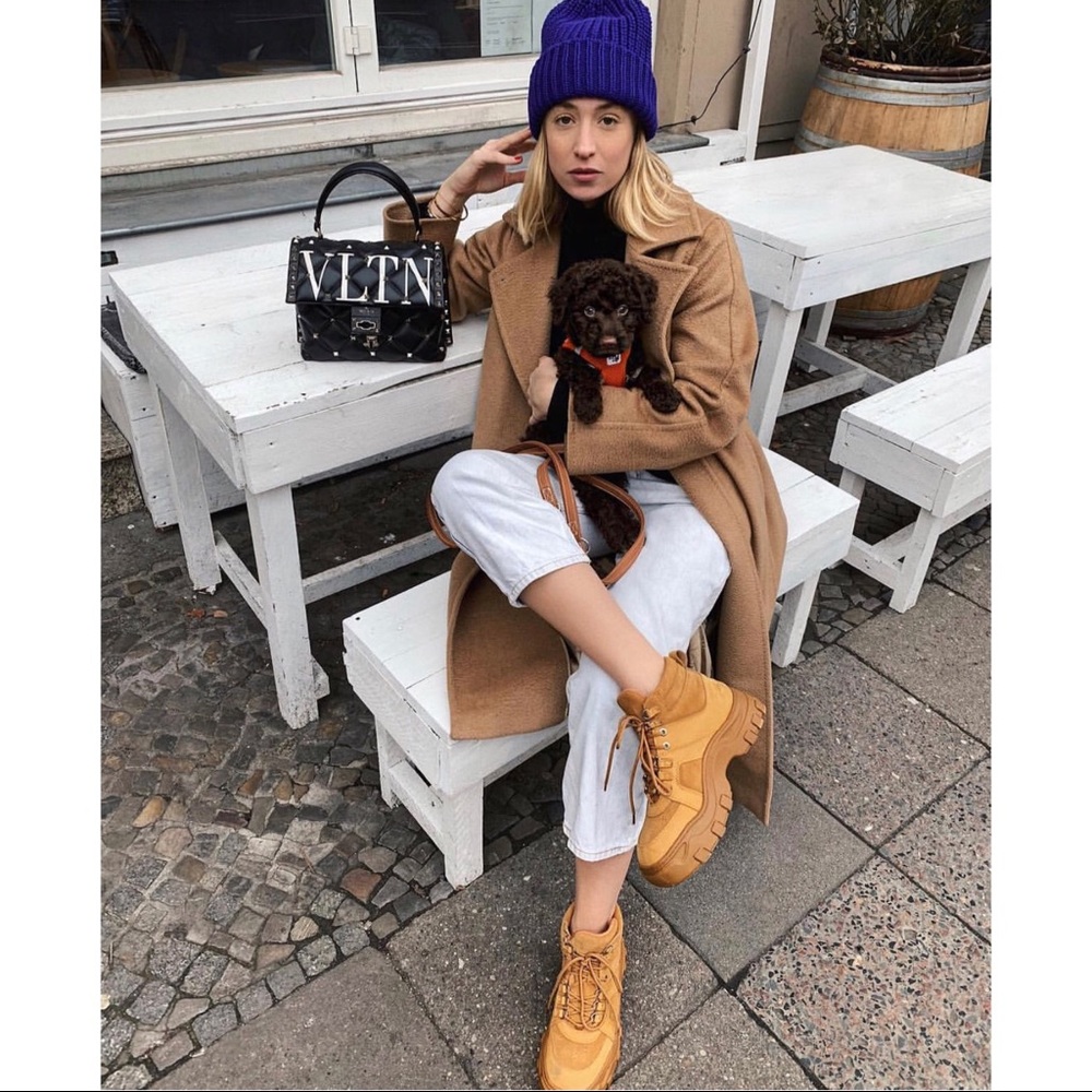 Zara Natural Leather Hiking Boots Suede Platform